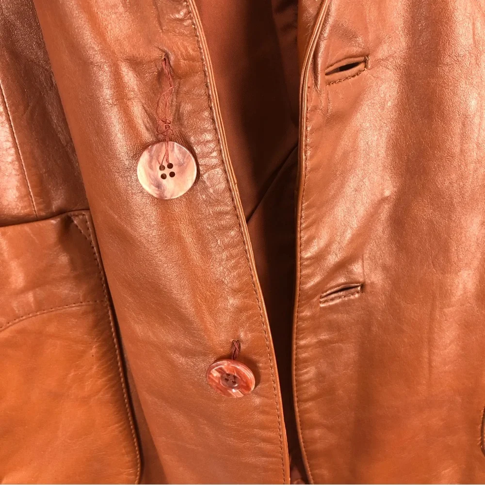 Fantastic International Jacket Mens 44 Vintage Fashions Leather Brown Button
